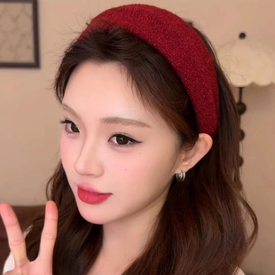 新年红色毛呢软面宽边发箍女秋冬高颅顶压发头箍气质百搭发卡发饰