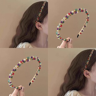 彩色水晶发箍细串珠头箍女百搭发捆发箍洗脸旅行发卡