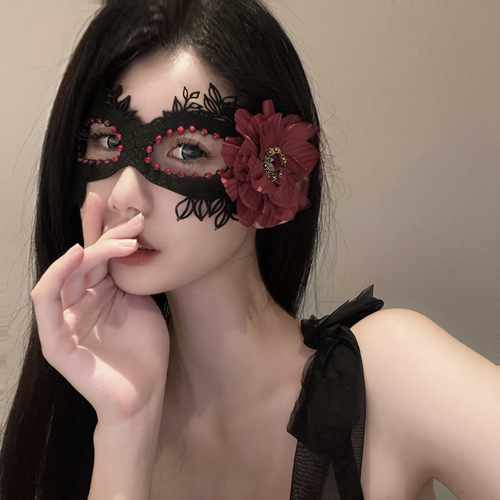 黑色花朵半脸面具蕾丝面罩