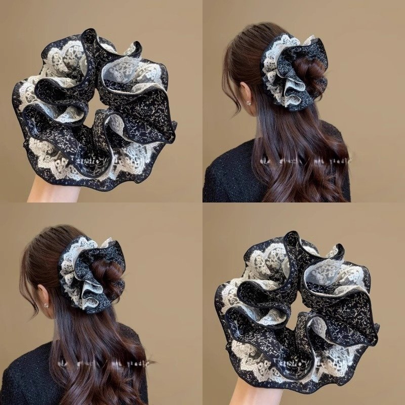 韩系碎花蕾丝大肠发圈女高级感丸子头双层大号发饰头绳,饰品/流行首饰/时尚饰品新,发饰,淘宝优惠券,粉丝福利购,淘宝优惠卷