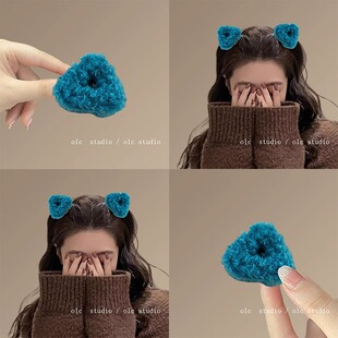 孔雀蓝色！毛绒公主头三角小号抓夹！侧边刘海碎发发夹发卡头饰女