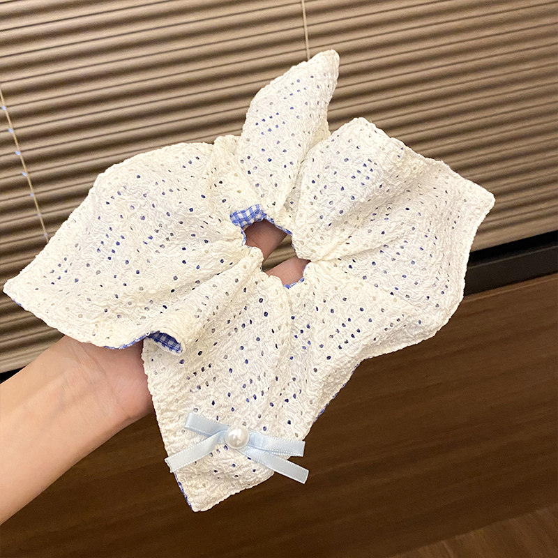名狐芭蕾风蓝色格子蝴蝶结发圈