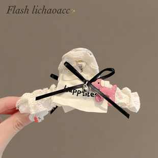 白色蕾丝花边抓夹可爱小狗蝴蝶结盘发夹头饰2025新款透明鲨鱼夹女