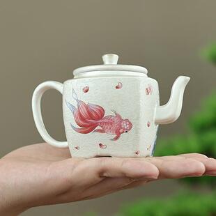 金玉满堂银壶家用掐丝银四方鎏银茶壶陶瓷泡茶壶功夫茶具 中式