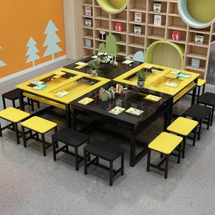 幼儿园小学生手工桌培训班书法美术绘画桌钢化玻璃桌画室桌椅组合