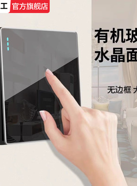 TEP国际电工黑色暗装家用面板亚克力镜面开关插座一开二三开单控