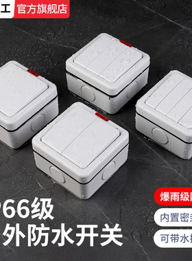 IP66户外防水开关单开双控明装盒室外防雨按钮盒双开一开双控路灯