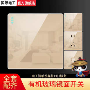开关插座面板家用墙壁双二开三位4开双控 TEP国际电工86型金色暗装
