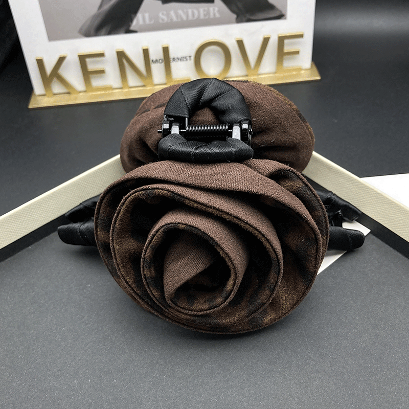 Kenlove轻奢欧美风豹纹玫瑰发卡发货女成人后脑勺盘发抓夹头饰