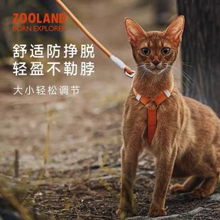 ZOOLAND猫咪通用胸背牵引绳防挣脱遛猫绳子小猫可调节工字型胸背