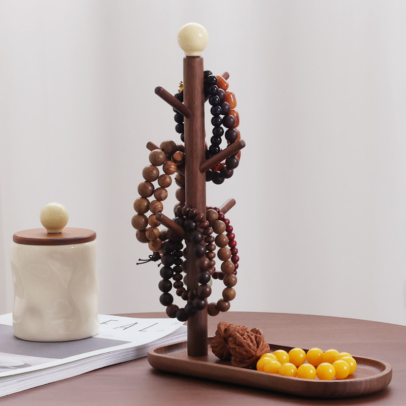 胡桃木文玩手串收纳架实木首饰项链手表展示架玄关钥匙托盘中古风