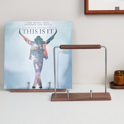 胡桃木黑胶唱片架杂志收纳展示架CD架桌面不绣钢整理摆放支架立式