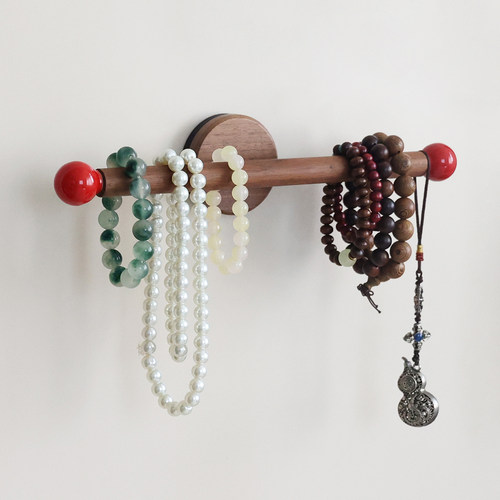 胡桃木挂杆入户门后强力磁吸挂钩帽子围巾包包收纳发圈发箍壁挂架