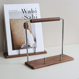 黑胡桃木不绣钢杂志收纳展示架桌面书架黑胶唱片架高档包豪斯风格