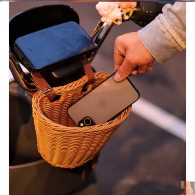 挂包挂多功能前置自行车框通用收纳复古塑料兜仿储物藤编电动车