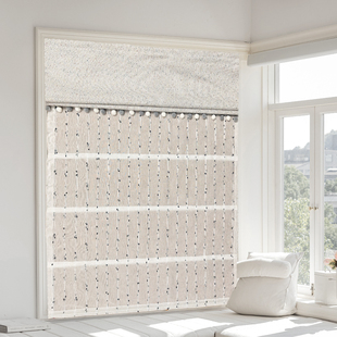 2025儿童房窗帘遮光多巴胺双层法式日夜罗马帘拉卷式纱窗升降卷帘