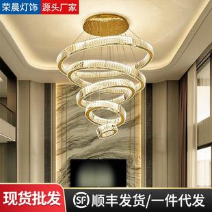 楼客厅挑空大厅灯别墅楼梯长灯现代简约餐厅灯具 轻奢水晶吊灯复式