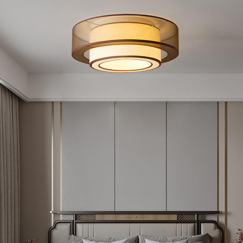 新中式吸顶灯2024新款酒店过道民宿客厅大堂高端轻奢圆形布艺灯具