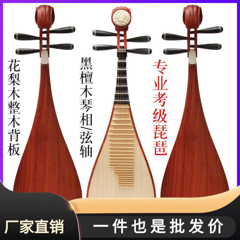 琵琶乐器黑檀轴相花梨木抛光琵琶儿童成人琵琶专业演奏级琵琶