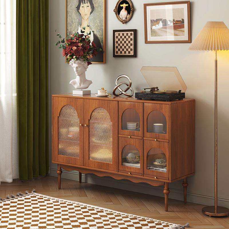 新款实木餐边柜家用客厅中古置物柜厨房复古收纳柜玻璃碗柜酒柜