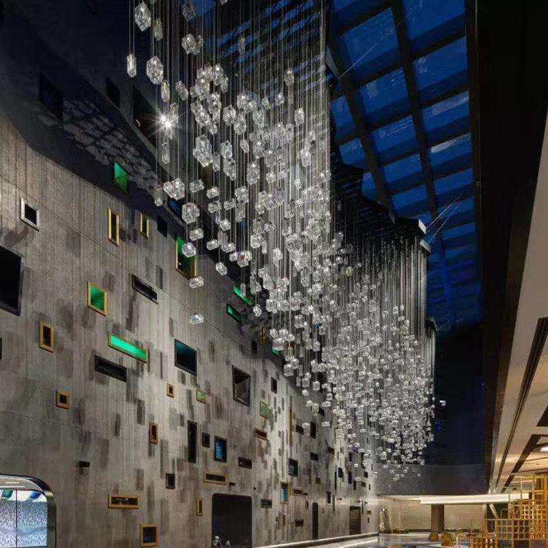 酒店大厅水晶灯工程灯售楼部别墅大堂组合简约现代吊灯冰块灯制作
