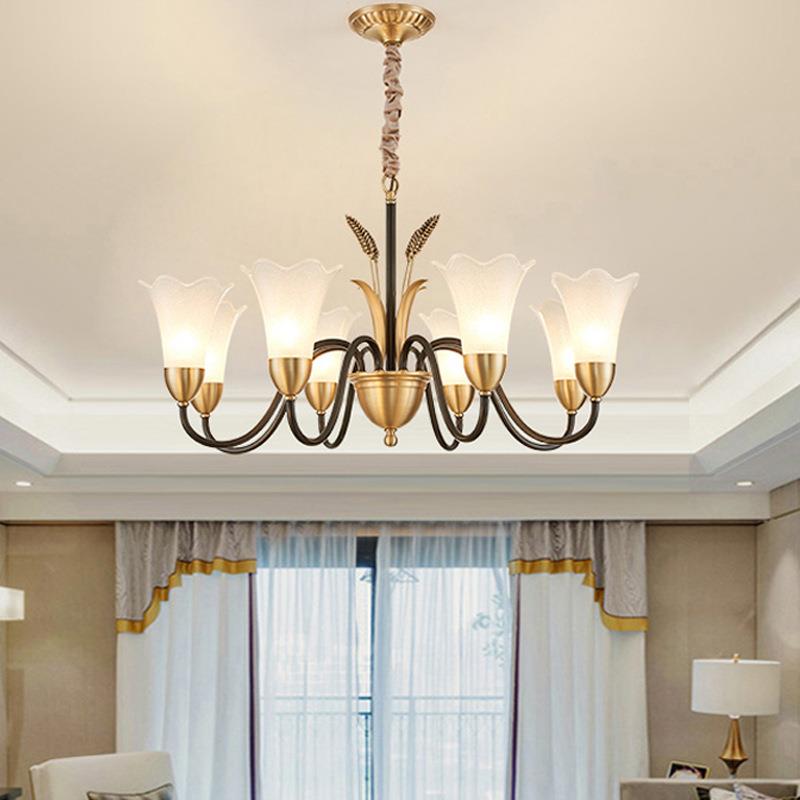 美式吊灯客厅灯全铜简美乡村卧室灯现代简约小美田园麦穗餐厅吊灯
