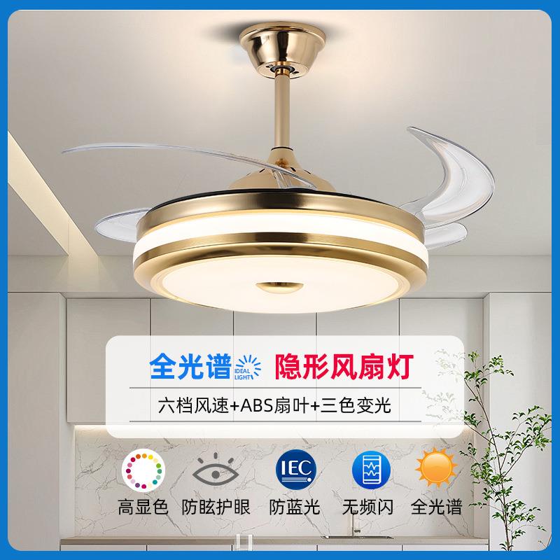 吸顶隐形风扇2024年新款金色吊式全光谱客厅餐厅卧室电扇吊灯畅销