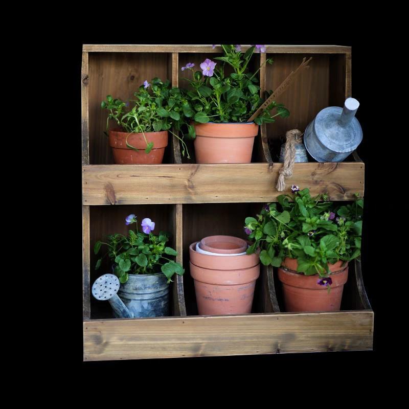 源头工厂杂货复古做旧木色桌面木质收纳柜 梯形六格收纳架格子柜