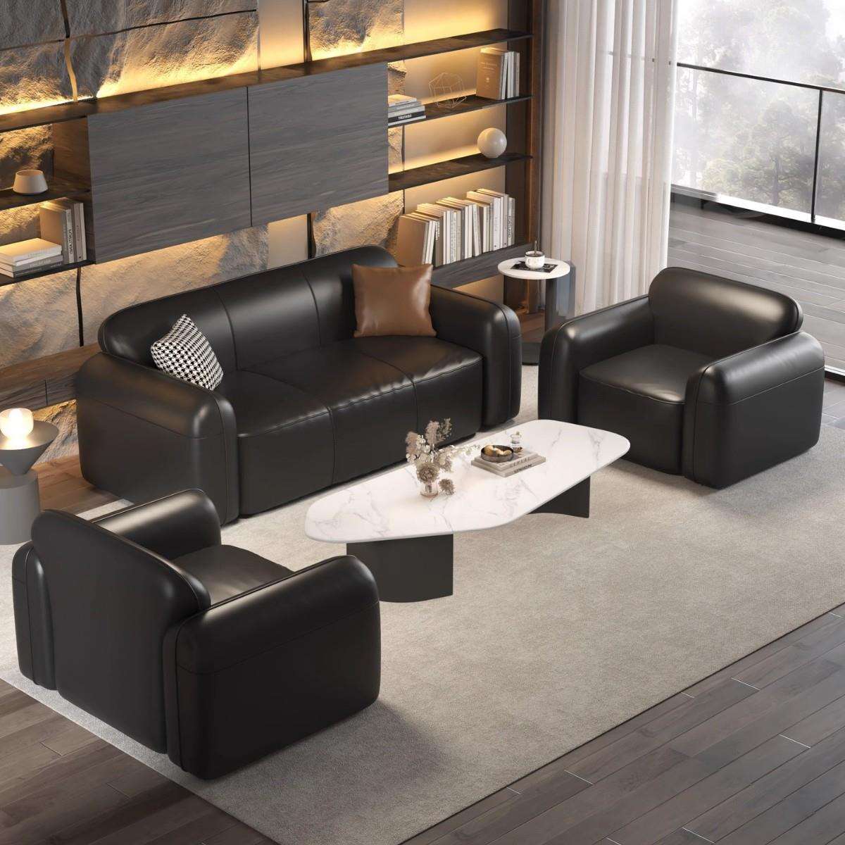 办公沙发商务接待现代简约会客单人三人位办公室沙发茶几组合套装