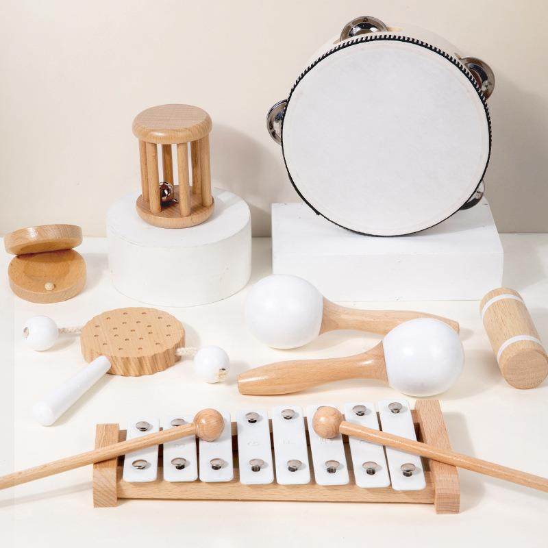 木质婴幼儿手鼓乐器宝宝早教音乐启蒙套装手摇铃幼儿园满月礼跨境