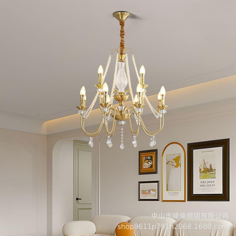 法式水晶吊灯美式复古乡村别墅客厅公主房餐厅卧室灯具全铜材质