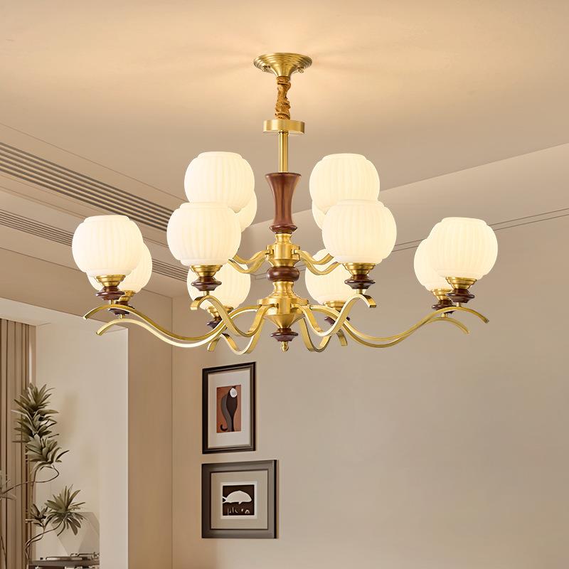 全铜中古风客厅吊灯家用餐厅书房卧室灯具温馨复古大气法式吊灯