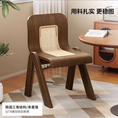 中古实木藤编椅子2025新款家用餐椅高级感复古轻奢靠背椅子餐桌椅