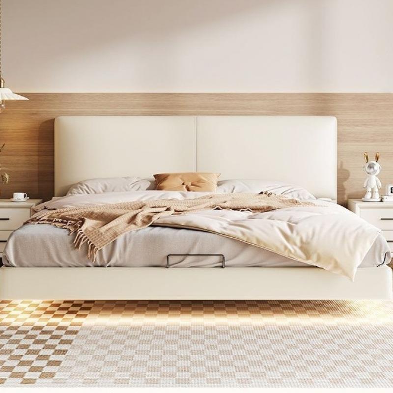 悬浮床现代简约主卧猫抓皮全实木床意式极简薄床头齐边主卧双人床