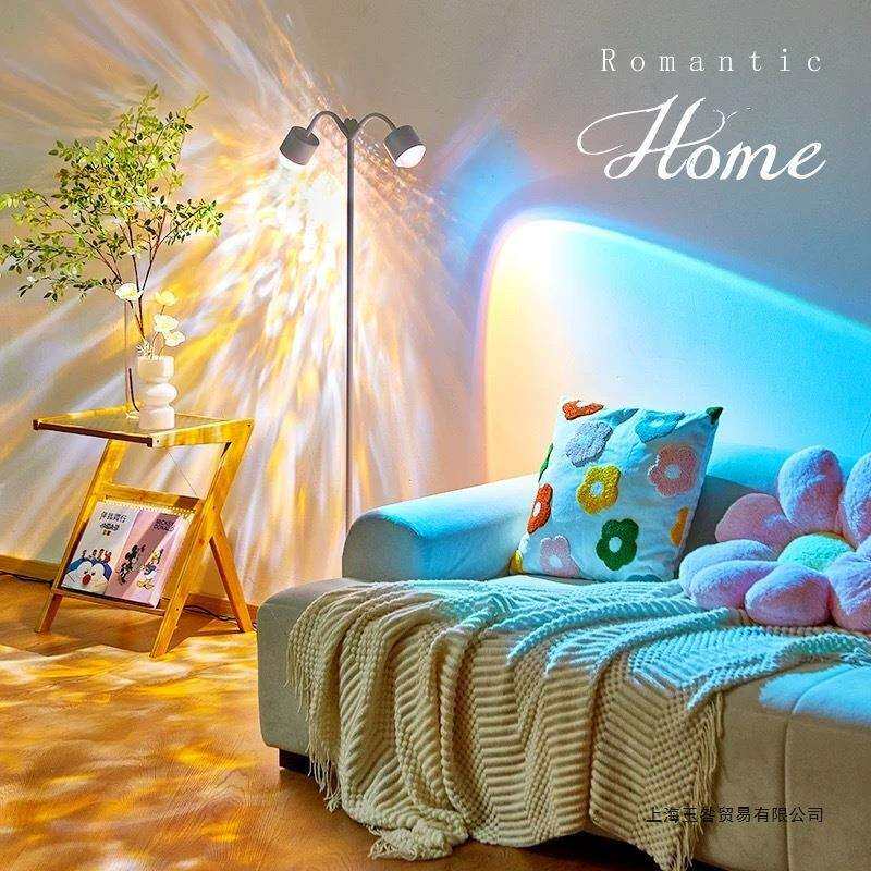 双头水波纹氛围灯网红落地卧室直播间背景高级装饰摆件夕阳日落灯