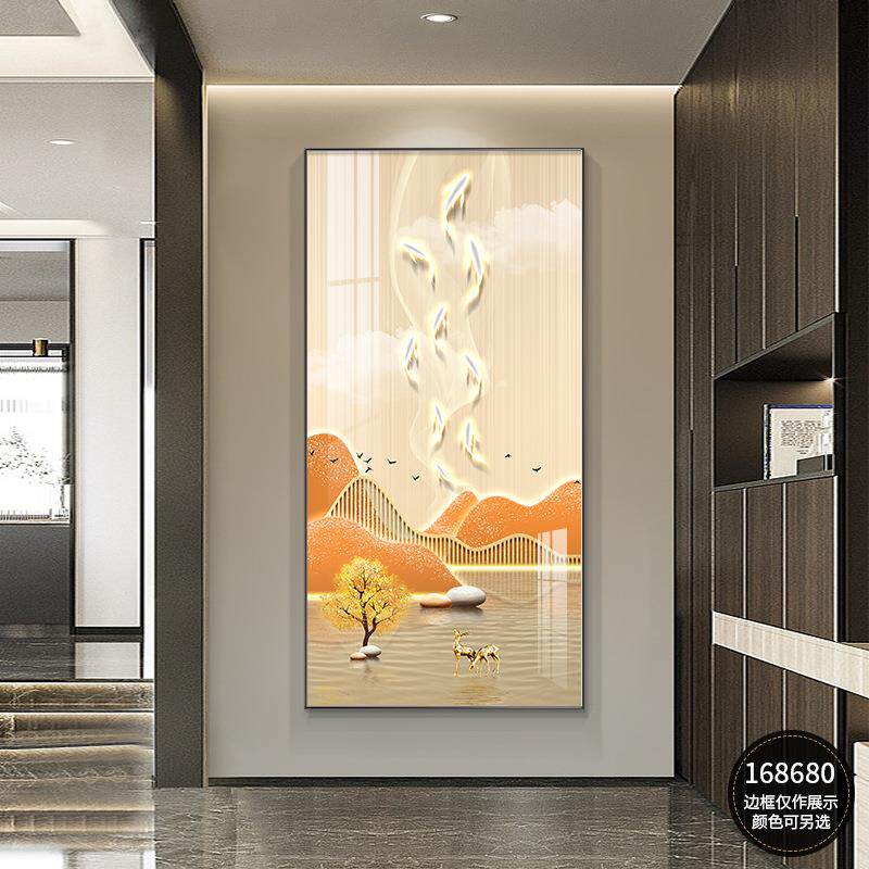 轻奢入户玄关装饰画正对门现代简约走廊挂画客厅过道风景装饰壁画