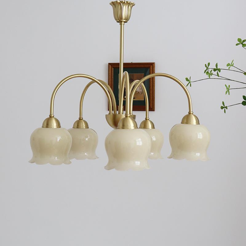 法式奶油风铃兰花朵吊灯客厅餐厅主卧室灯具轻奢美式全铜复古吊灯