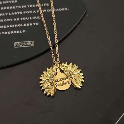 极速Jewelry Alloy Flower Sunflower Necklace DPouble Letterin