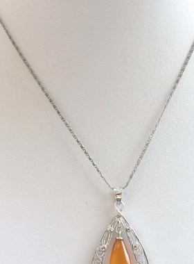 极速小懒猴 古董别致天然琥珀银制z吊坠项链 vintage 1499