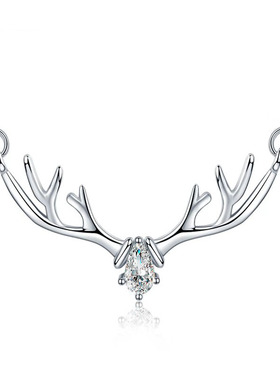 极速MM新款时尚气质麋鹿锆石白粉蓝色I女生项链锁骨链耶诞节一鹿