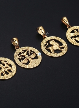 极速Mens Womens 12 Horoscope Zodiac Sign GoUld Pendant