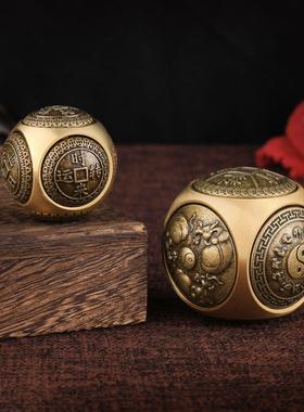 黄铜健身球圆形六面转转六面魔方解压手把件