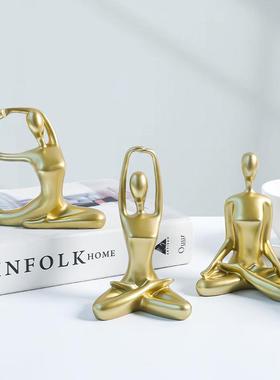 轻奢瑜伽跳舞运动人物三件套摆件样板卧室厅客厅书房酒店美陈摆设