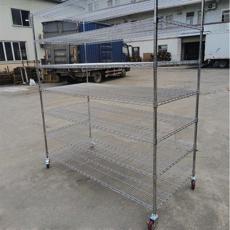 定制移动货架不锈钢存储货架宽度800多层金属网格材料货架与车轮