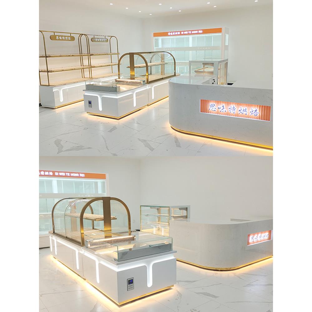 面包中岛柜不锈钢镀钛面包展示柜整套高档蛋糕店烘焙货架面包边柜
