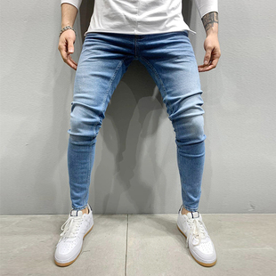 极速Grey Pure Cjolor Jeans Men Elastic Waist Skinny Jeans Me