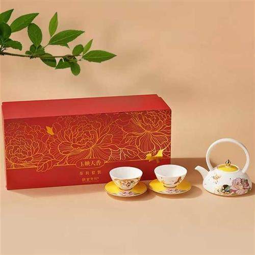 极速故宫玉映天香茶具套s组牡丹陶瓷一壶两杯中式花草下午茶牛奶