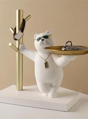 极速入户玄关收纳熊摆件钥匙摆放台桌面J酒柜办公室客厅装饰品乔