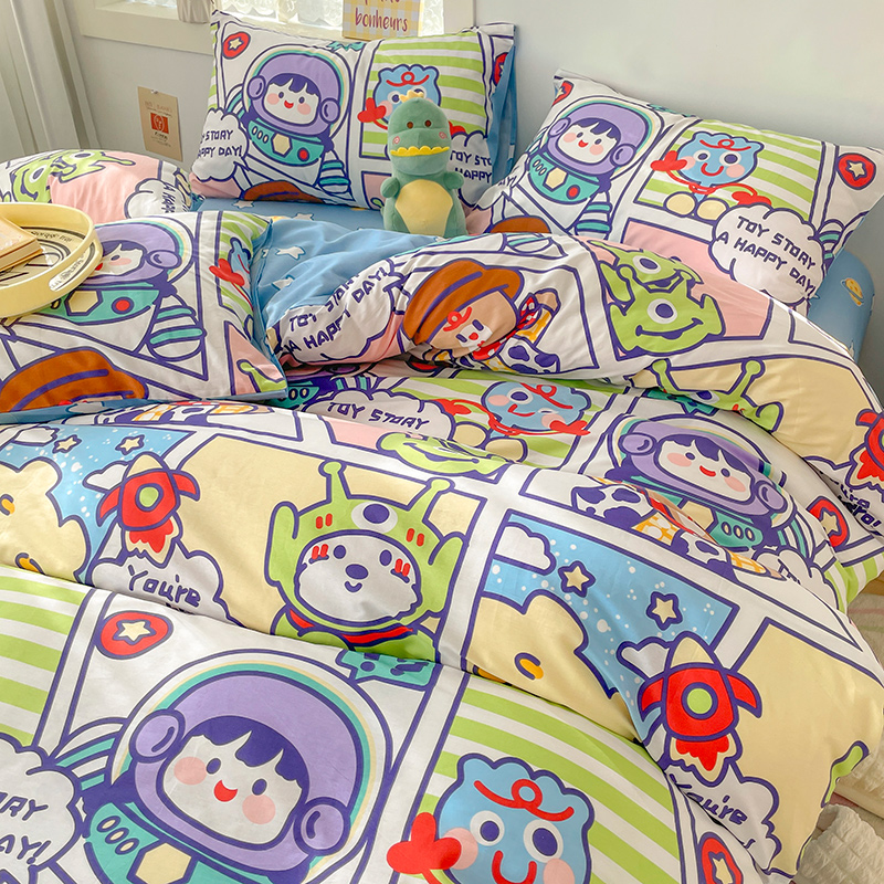 极速ins风全棉床上四件套100A纯棉床单被套卡通床笠被罩三件套床