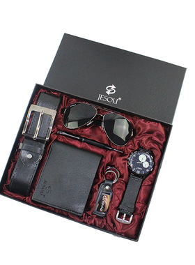 极速Mens Gift iSet 6pcs Set Belt Wallet Chain Gift Box Organ